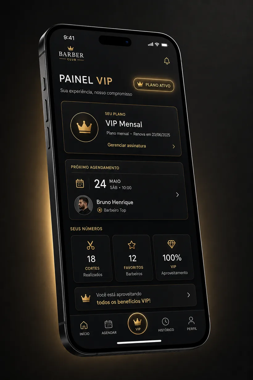 Painel VIP da Barbearia Top 10 no celular